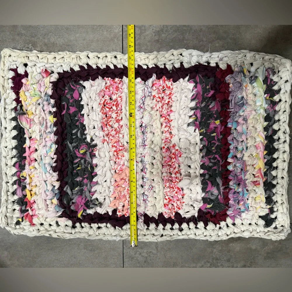 Handmade crocheted rag rug bathroom mat 26x20